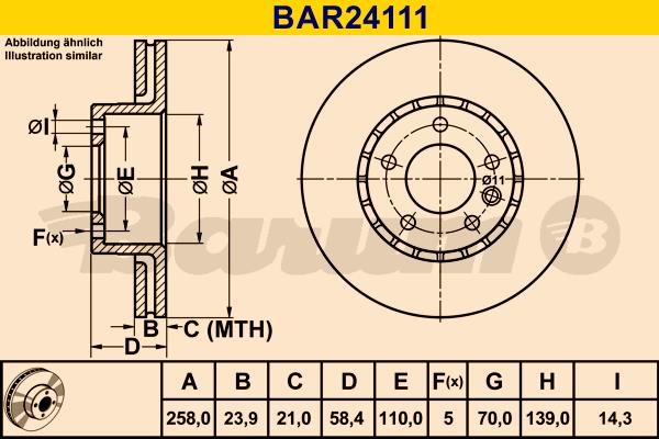 Barum BAR24111 Диск гальмівний вентильований, 1 шт. BAR24111: Купити в Україні - Добра ціна на EXIST.UA!