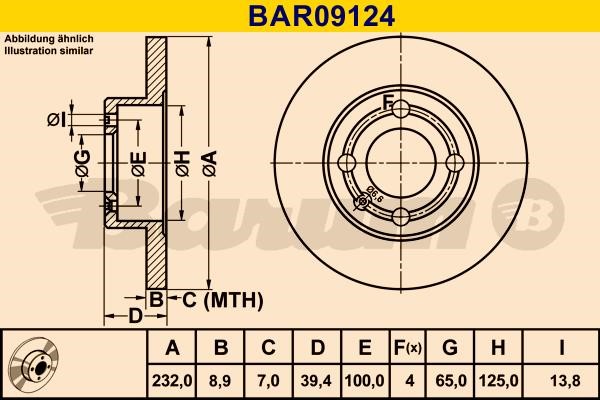 Barum BAR09124 Диск гальмівний задній невентильований BAR09124: Купити в Україні - Добра ціна на EXIST.UA!