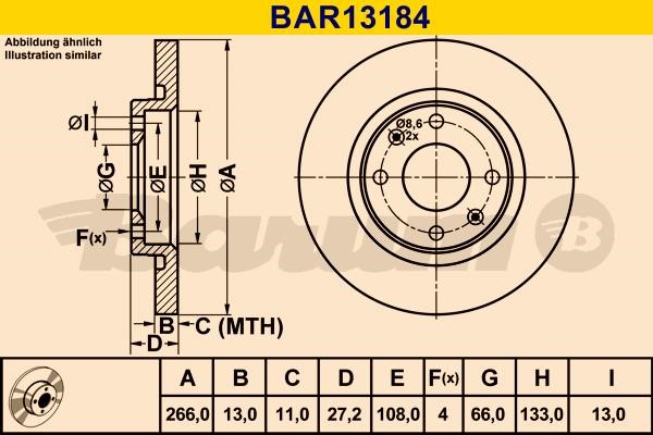 Barum BAR13184 Диск гальмівний передній невентильований BAR13184: Приваблива ціна - Купити в Україні на EXIST.UA!