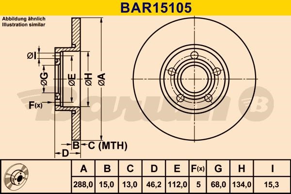 Barum BAR15105 Диск гальмівний передній невентильований BAR15105: Купити в Україні - Добра ціна на EXIST.UA!