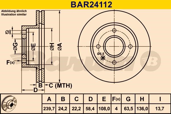 Barum BAR24112 Диск гальмівний вентильований, 1 шт. BAR24112: Приваблива ціна - Купити в Україні на EXIST.UA!