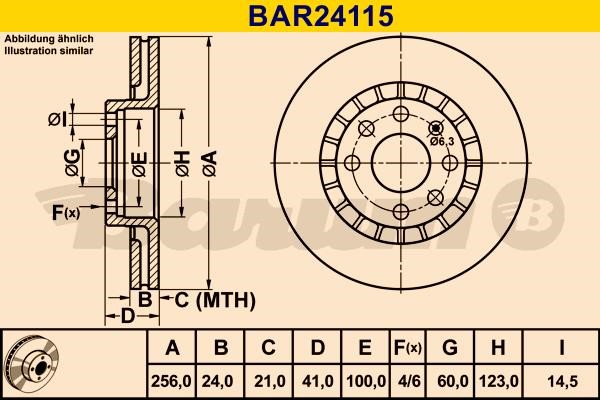Barum BAR24115 Диск гальмівний вентильований, 1 шт. BAR24115: Купити в Україні - Добра ціна на EXIST.UA!