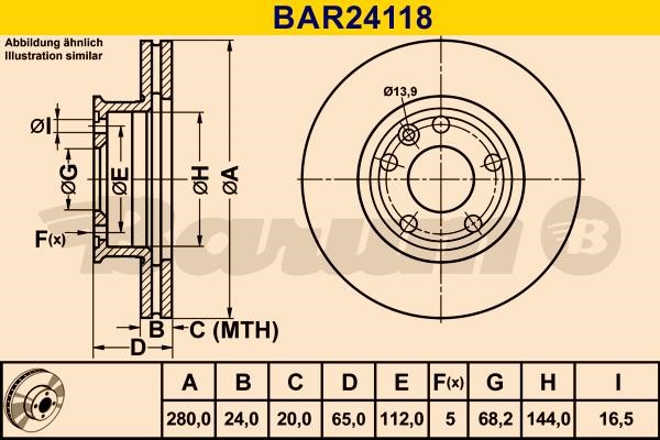 Barum BAR24118 Диск гальмівний вентильований, 1 шт. BAR24118: Купити в Україні - Добра ціна на EXIST.UA!