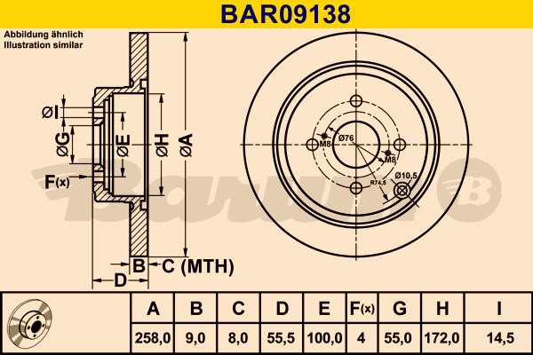 Barum BAR09138 Диск гальмівний задній невентильований BAR09138: Купити в Україні - Добра ціна на EXIST.UA!