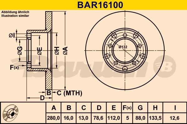 Barum BAR16100 Диск гальмівний передній невентильований BAR16100: Купити в Україні - Добра ціна на EXIST.UA!