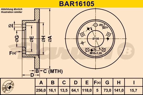 Barum BAR16105 Диск гальмівний передній невентильований BAR16105: Купити в Україні - Добра ціна на EXIST.UA!