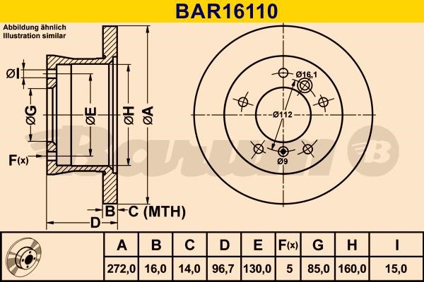 Barum BAR16110 Диск гальмівний задній невентильований BAR16110: Приваблива ціна - Купити в Україні на EXIST.UA!