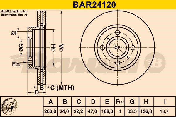 Barum BAR24120 Диск гальмівний передній вентильований BAR24120: Купити в Україні - Добра ціна на EXIST.UA!