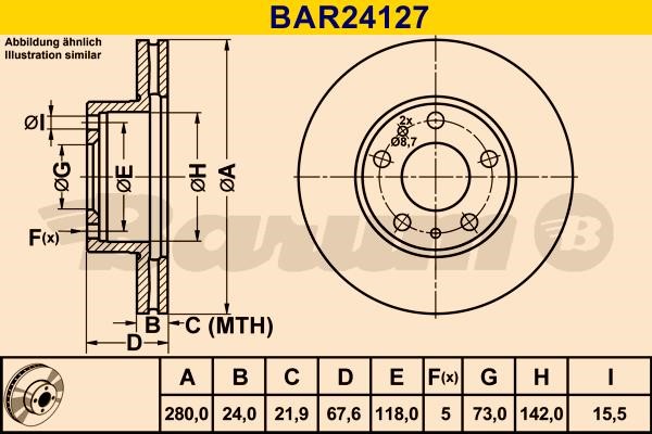 Barum BAR24127 Диск гальмівний вентильований, 1 шт. BAR24127: Купити в Україні - Добра ціна на EXIST.UA!
