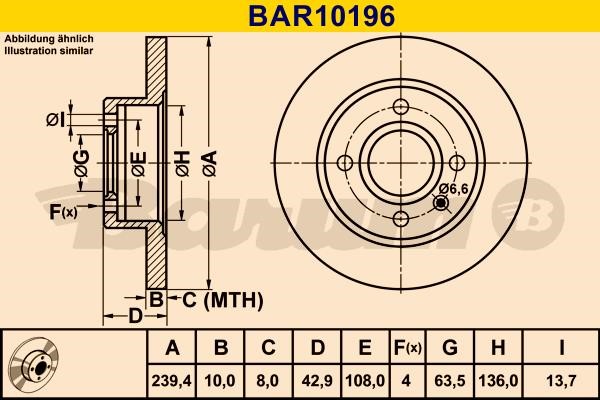 Barum BAR10196 Диск гальмівний передній невентильований BAR10196: Купити в Україні - Добра ціна на EXIST.UA!