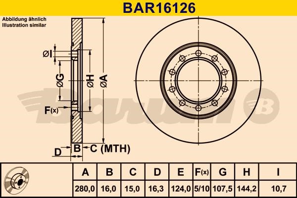 Barum BAR16126 Диск гальмівний задній невентильований BAR16126: Купити в Україні - Добра ціна на EXIST.UA!