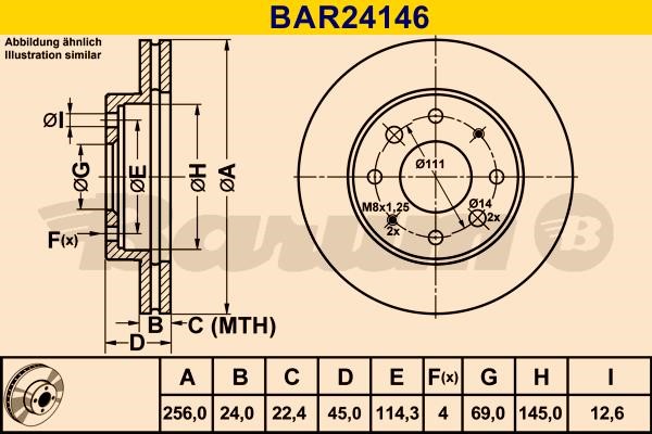 Barum BAR24146 Диск гальмівний вентильований, 1 шт. BAR24146: Купити в Україні - Добра ціна на EXIST.UA!