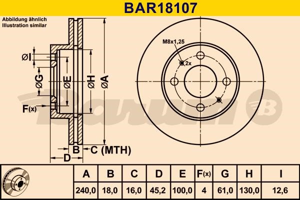 Barum BAR18107 Диск гальмівний вентильований, 1 шт. BAR18107: Купити в Україні - Добра ціна на EXIST.UA!