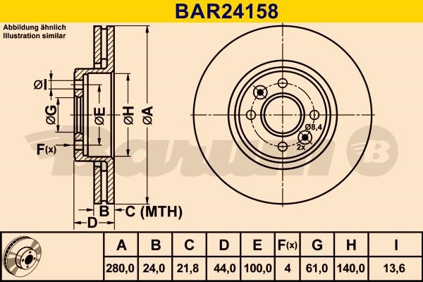 Barum BAR24158 Диск гальмівний вентильований, 1 шт. BAR24158: Купити в Україні - Добра ціна на EXIST.UA!