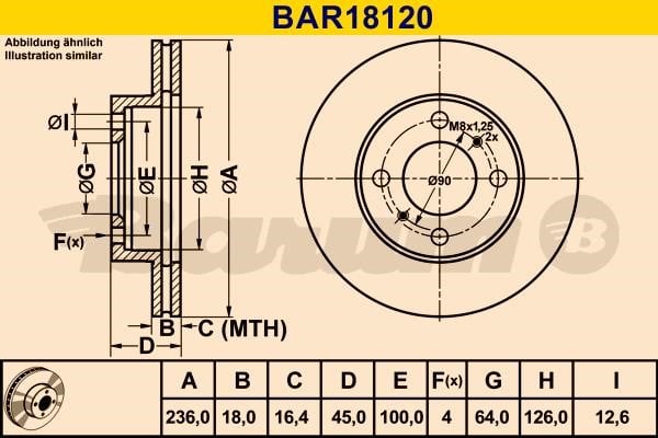 Barum BAR18120 Диск гальмівний вентильований, 1 шт. BAR18120: Приваблива ціна - Купити в Україні на EXIST.UA!
