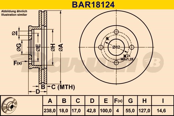 Barum BAR18124 Диск гальмівний вентильований, 1 шт. BAR18124: Купити в Україні - Добра ціна на EXIST.UA!