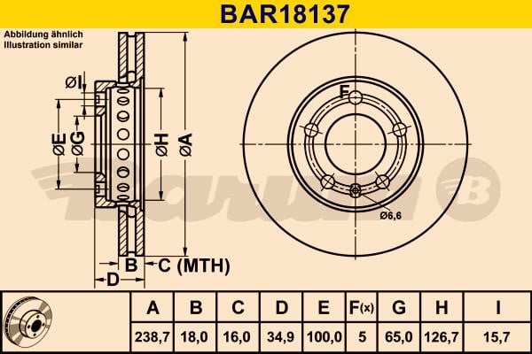 Barum BAR18137 Диск гальмівний вентильований, 1 шт. BAR18137: Приваблива ціна - Купити в Україні на EXIST.UA!