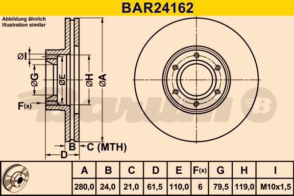 Barum BAR24162 Диск гальмівний вентильований, 1 шт. BAR24162: Купити в Україні - Добра ціна на EXIST.UA!