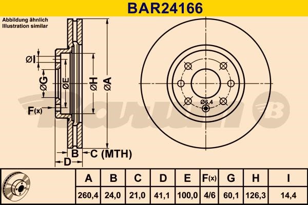 Barum BAR24166 Диск гальмівний вентильований, 1 шт. BAR24166: Купити в Україні - Добра ціна на EXIST.UA!