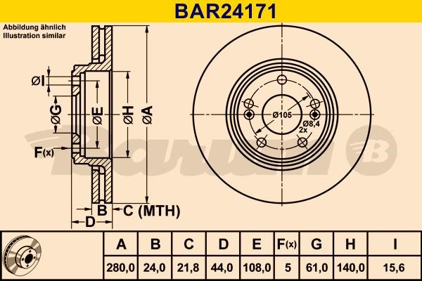 Barum BAR24171 Диск гальмівний вентильований, 1 шт. BAR24171: Приваблива ціна - Купити в Україні на EXIST.UA!
