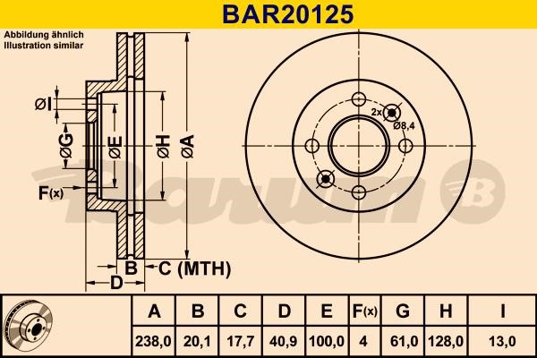 Barum BAR20125 Диск гальмівний вентильований, 1 шт. BAR20125: Купити в Україні - Добра ціна на EXIST.UA!