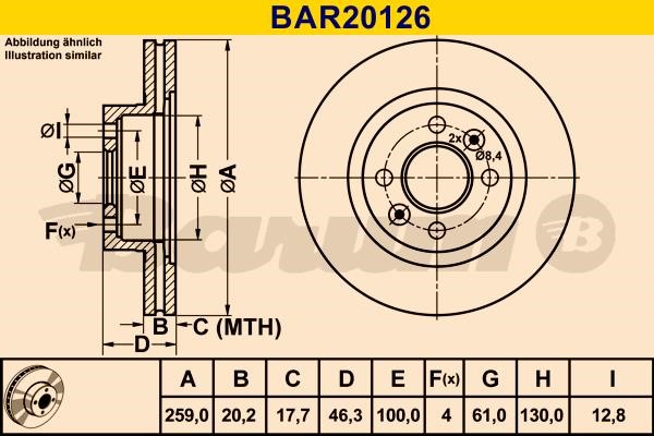 Barum BAR20126 Диск гальмівний вентильований, 1 шт. BAR20126: Купити в Україні - Добра ціна на EXIST.UA!