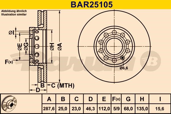 Barum BAR25105 Диск гальмівний вентильований, 1 шт. BAR25105: Купити в Україні - Добра ціна на EXIST.UA!