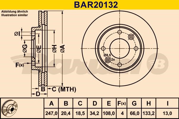 Barum BAR20132 Диск гальмівний вентильований, 1 шт. BAR20132: Купити в Україні - Добра ціна на EXIST.UA!
