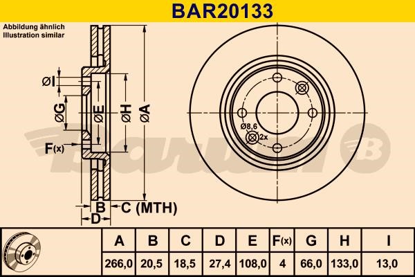Barum BAR20133 Диск гальмівний вентильований, 1 шт. BAR20133: Купити в Україні - Добра ціна на EXIST.UA!