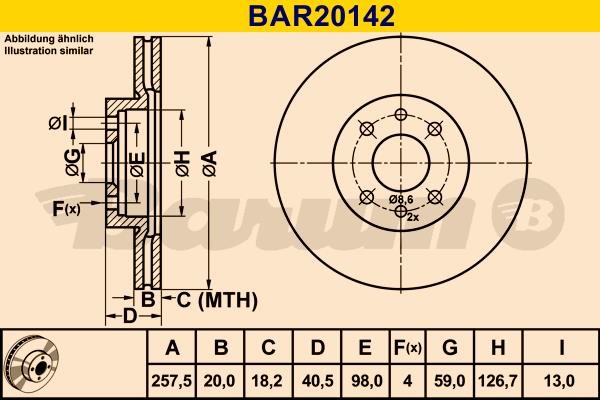 Barum BAR20142 Диск гальмівний вентильований, 1 шт. BAR20142: Купити в Україні - Добра ціна на EXIST.UA!