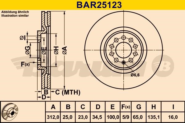 Barum BAR25123 Диск гальмівний вентильований, 1 шт. BAR25123: Купити в Україні - Добра ціна на EXIST.UA!