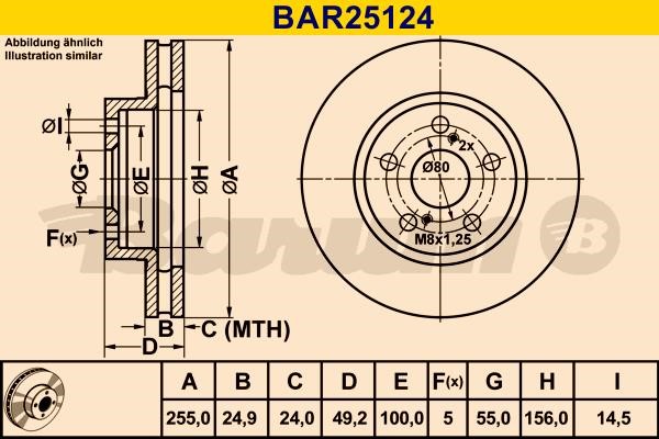 Barum BAR25124 Диск гальмівний передній вентильований BAR25124: Приваблива ціна - Купити в Україні на EXIST.UA!