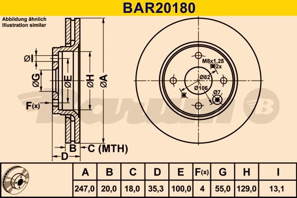 Barum BAR20180 Диск гальмівний вентильований, 1 шт. BAR20180: Купити в Україні - Добра ціна на EXIST.UA!