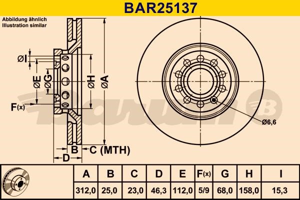 Barum BAR25137 Диск гальмівний вентильований, 1 шт. BAR25137: Купити в Україні - Добра ціна на EXIST.UA!