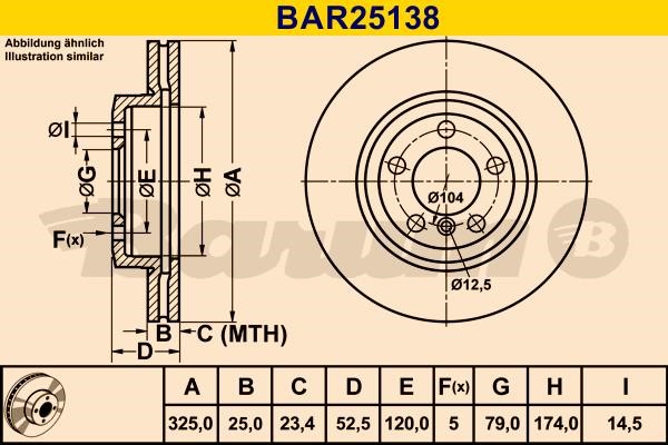 Barum BAR25138 Диск гальмівний вентильований, 1 шт. BAR25138: Купити в Україні - Добра ціна на EXIST.UA!
