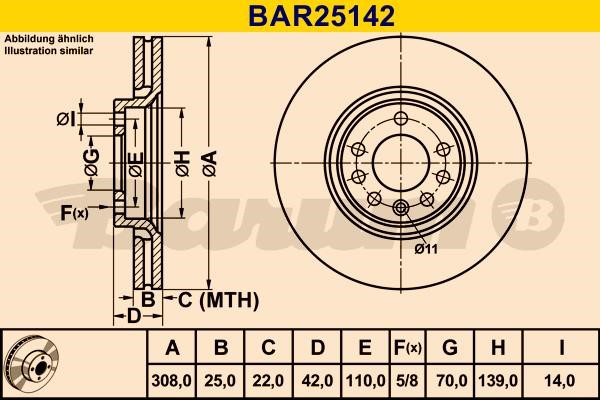 Barum BAR25142 Диск гальмівний вентильований, 1 шт. BAR25142: Купити в Україні - Добра ціна на EXIST.UA!