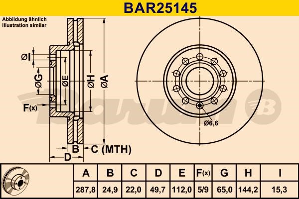 Barum BAR25145 Диск гальмівний вентильований, 1 шт. BAR25145: Купити в Україні - Добра ціна на EXIST.UA!