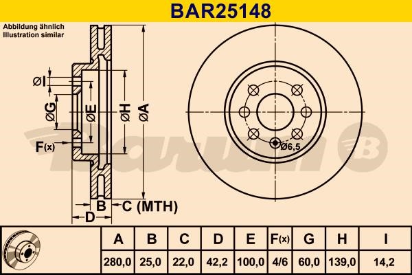 Barum BAR25148 Диск гальмівний вентильований, 1 шт. BAR25148: Купити в Україні - Добра ціна на EXIST.UA!