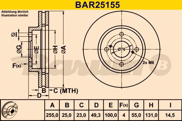 Barum BAR25155 Диск гальмівний вентильований, 1 шт. BAR25155: Купити в Україні - Добра ціна на EXIST.UA!