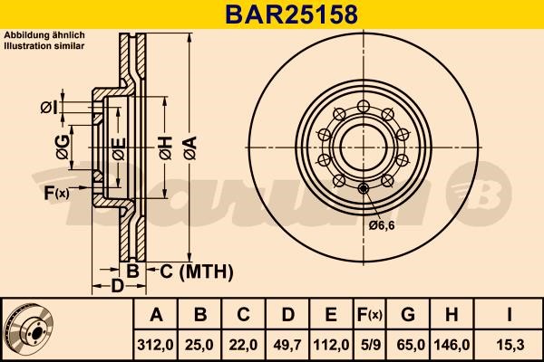 Barum BAR25158 Диск гальмівний вентильований, 1 шт. BAR25158: Купити в Україні - Добра ціна на EXIST.UA!