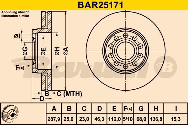 Barum BAR25171 Диск гальмівний вентильований, 1 шт. BAR25171: Купити в Україні - Добра ціна на EXIST.UA!