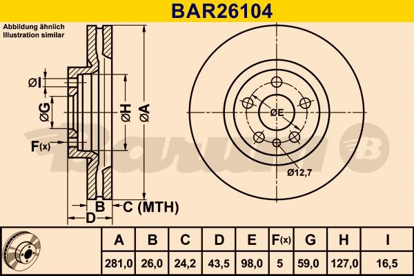 Barum BAR26104 Диск гальмівний вентильований, 1 шт. BAR26104: Купити в Україні - Добра ціна на EXIST.UA!