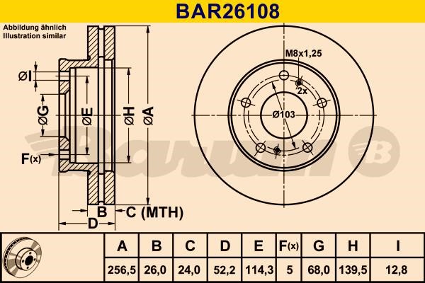 Barum BAR26108 Диск гальмівний вентильований, 1 шт. BAR26108: Купити в Україні - Добра ціна на EXIST.UA!