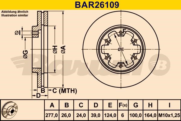 Barum BAR26109 Диск гальмівний вентильований, 1 шт. BAR26109: Купити в Україні - Добра ціна на EXIST.UA!