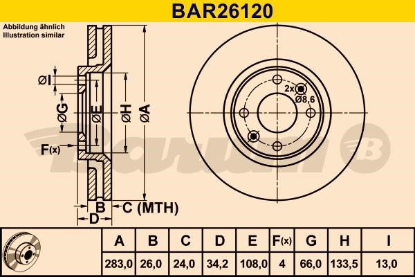 Barum BAR26120 Диск гальмівний вентильований, 1 шт. BAR26120: Купити в Україні - Добра ціна на EXIST.UA!