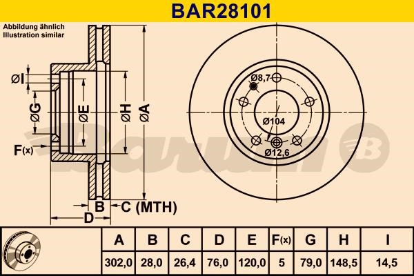 Barum BAR28101 Диск гальмівний вентильований, 1 шт. BAR28101: Купити в Україні - Добра ціна на EXIST.UA!