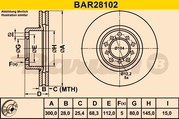 Barum BAR28102 Диск гальмівний вентильований, 1 шт. BAR28102: Купити в Україні - Добра ціна на EXIST.UA!