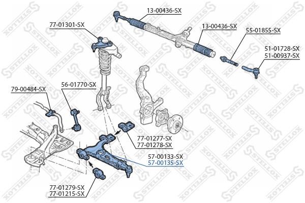 Stellox 57-00135-SX Важіль підвіски передній нижній правий 5700135SX: Купити в Україні - Добра ціна на EXIST.UA!