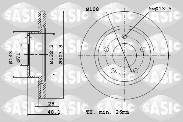Sasic 6100032 Диск гальмівний передній вентильований 6100032: Купити в Україні - Добра ціна на EXIST.UA!
