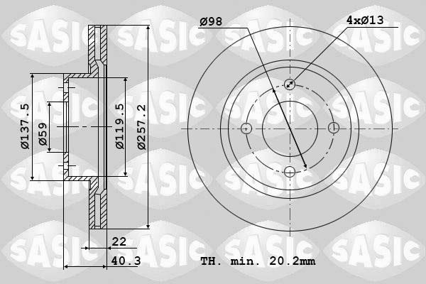 Sasic 6106002 Диск гальмівний передній вентильований 6106002: Купити в Україні - Добра ціна на EXIST.UA!